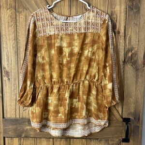 Cato Golden Brown Patterned Blouse. M. NWOT
